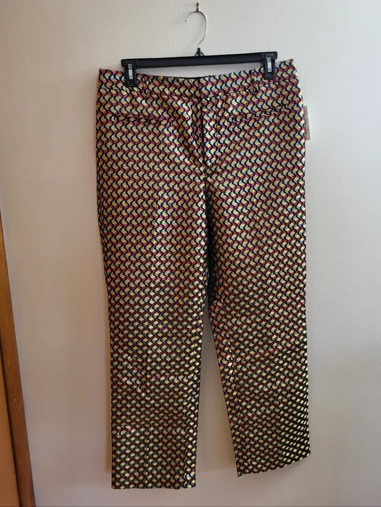 Anthropologie Essential Slim Geometric Jacquard Pants Size 14 Tall NWT - Picture 3 of 12